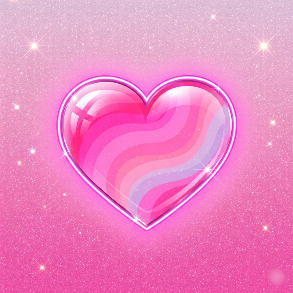 pink retro heart graphic with glowing outline