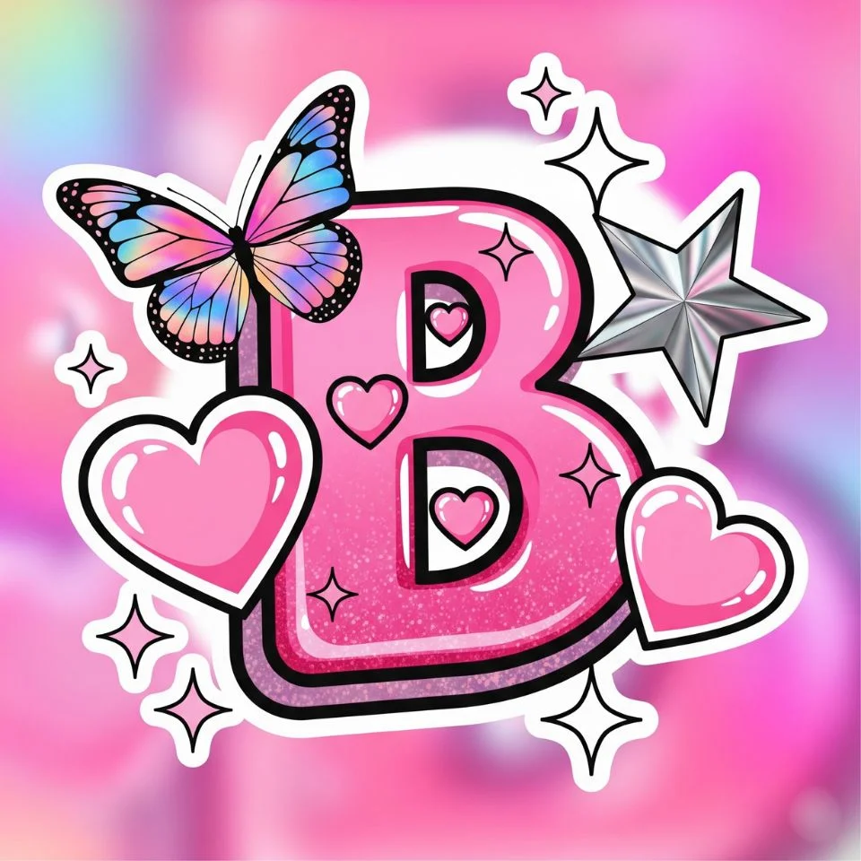 fun pink Y2K-style sticker design with shiny graphics