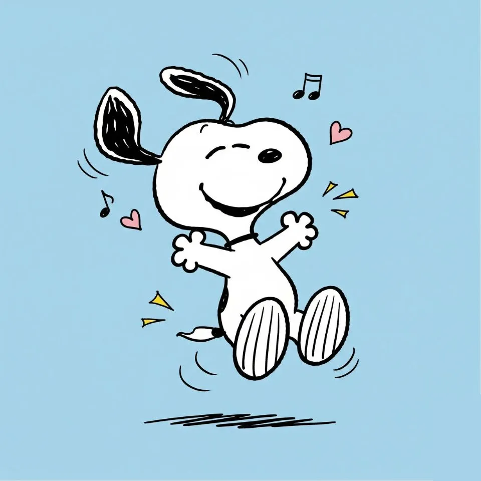 Snoopy jumping with happiness in cartoon style