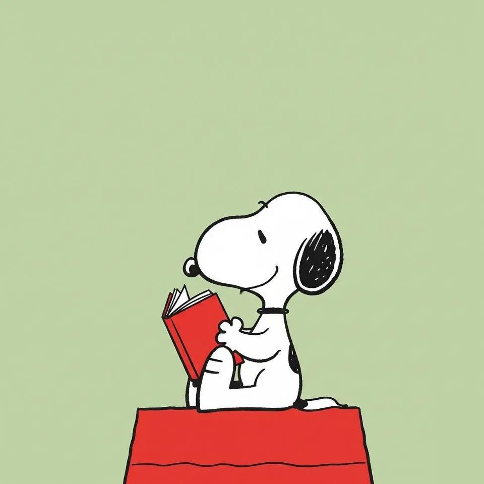 Snoopy reading a book cartoon style