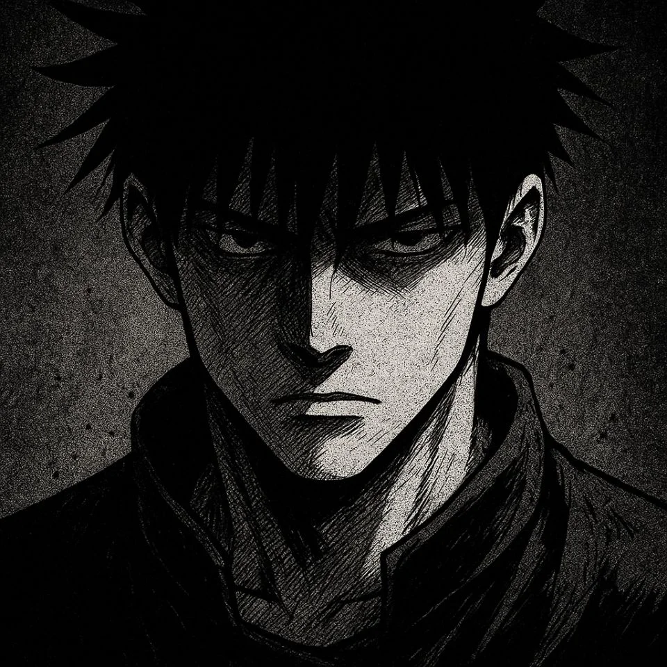 Toji Fushiguro manga dark PFP—intense close-up lines and shadows