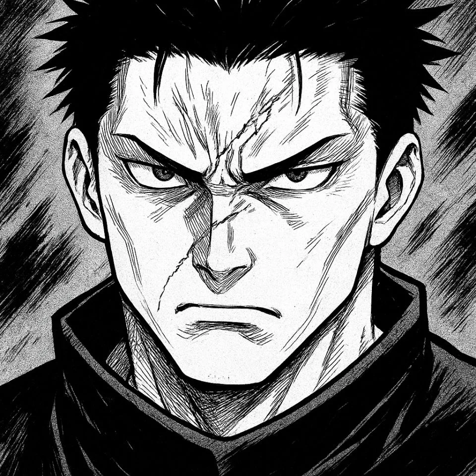 Toji manga close-up PFP with sharp shadows