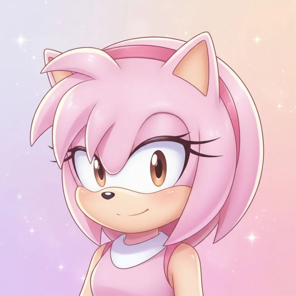 Aesthetic Amy Rose PFP with pastel gradient background.