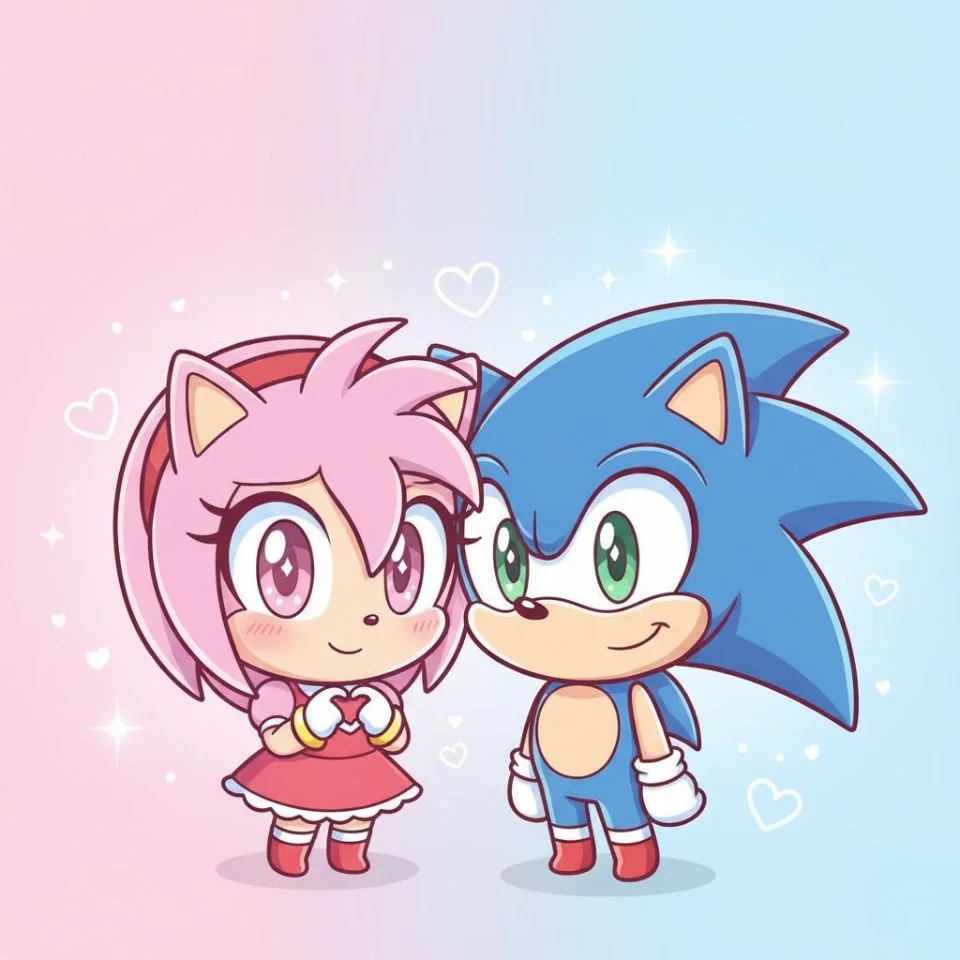 Chibi Amy Rose and Sonic matching couple PFP.