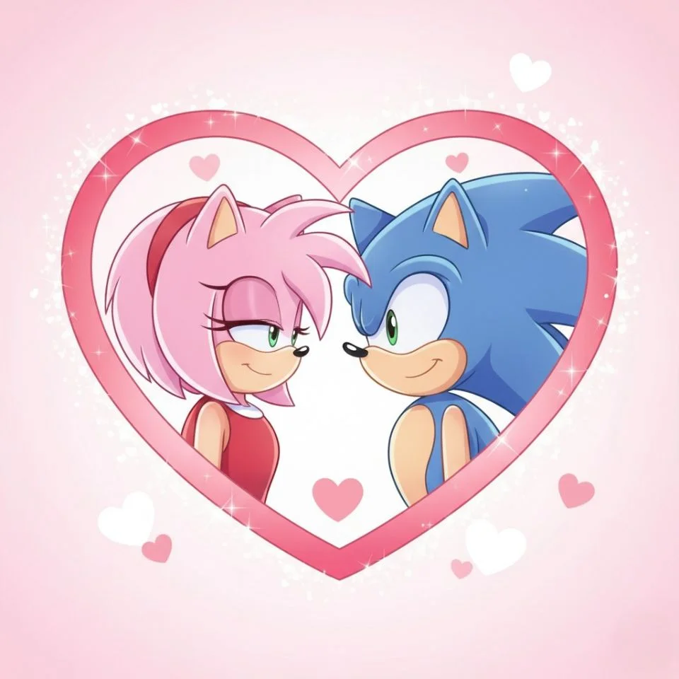 Amy Rose couple PFP inside a heart frame design.