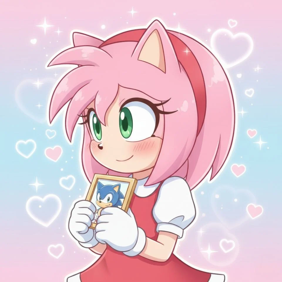 Amy Rose cute Sonic PFP with hearts aesthetic