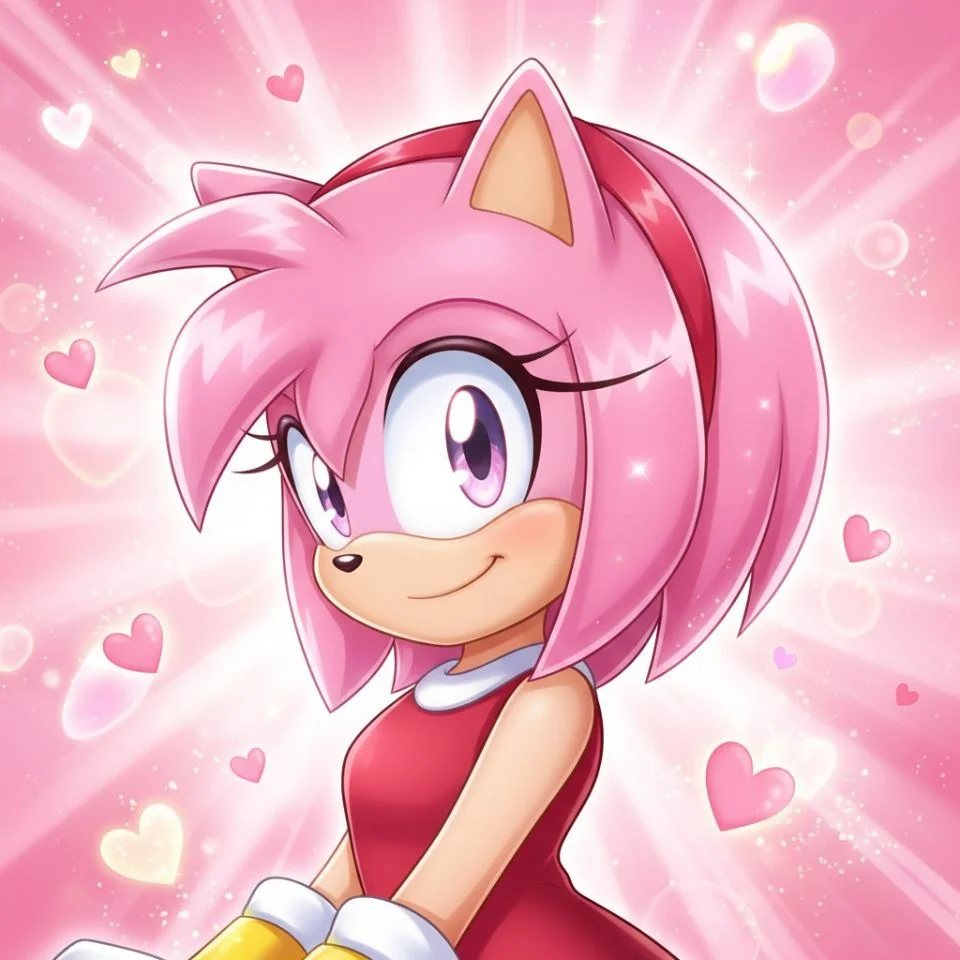 Glowing anime Amy Rose PFP with sparkling background.