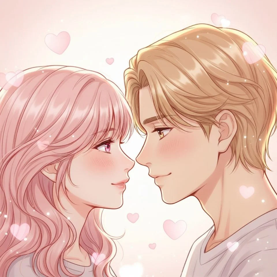 anime-heart-pfp-couple-romantic Anime couple heart PFP romantic illustration