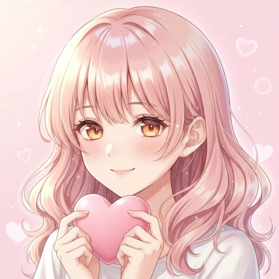 anime-heart-pfp-girl-pink Anime girl heart PFP with pastel pink background