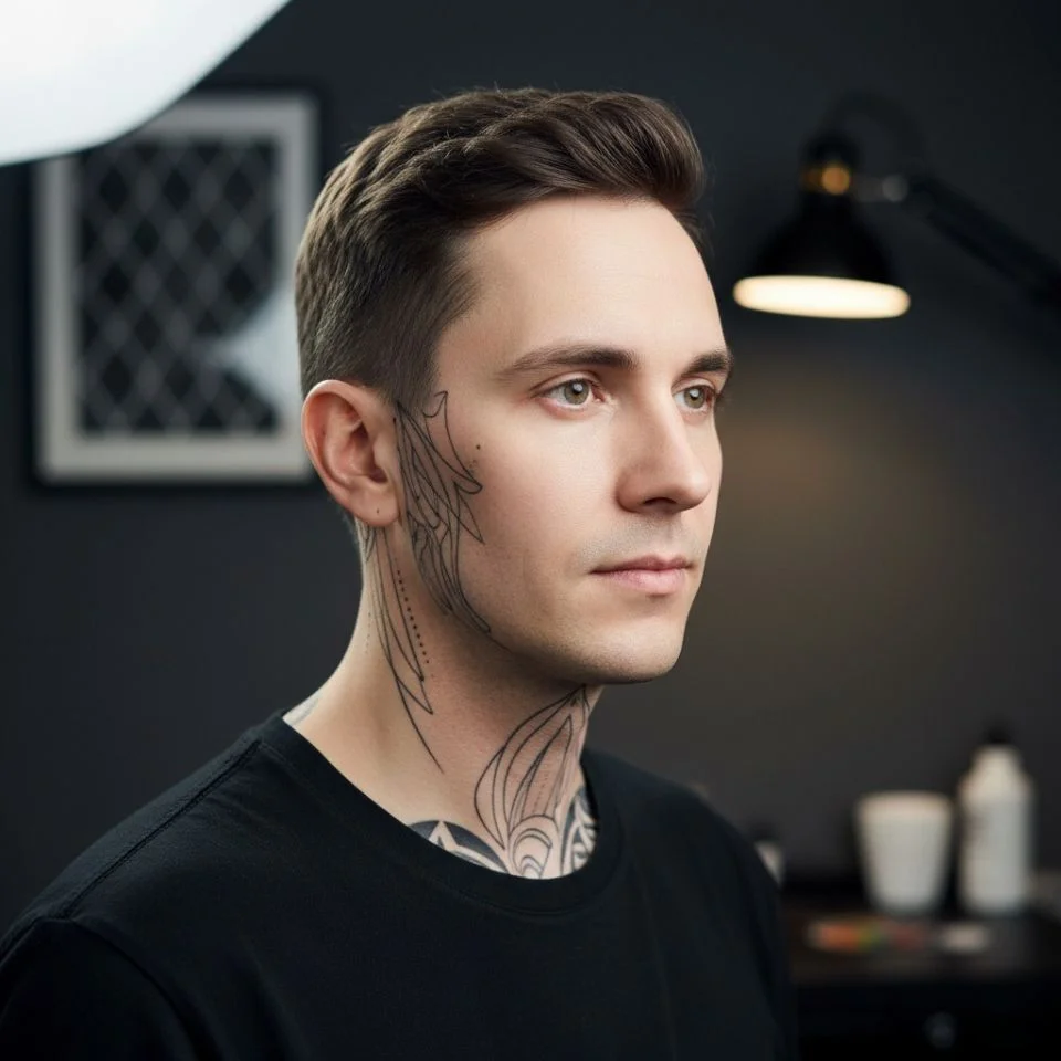 Tattoo artist showing sideburn design