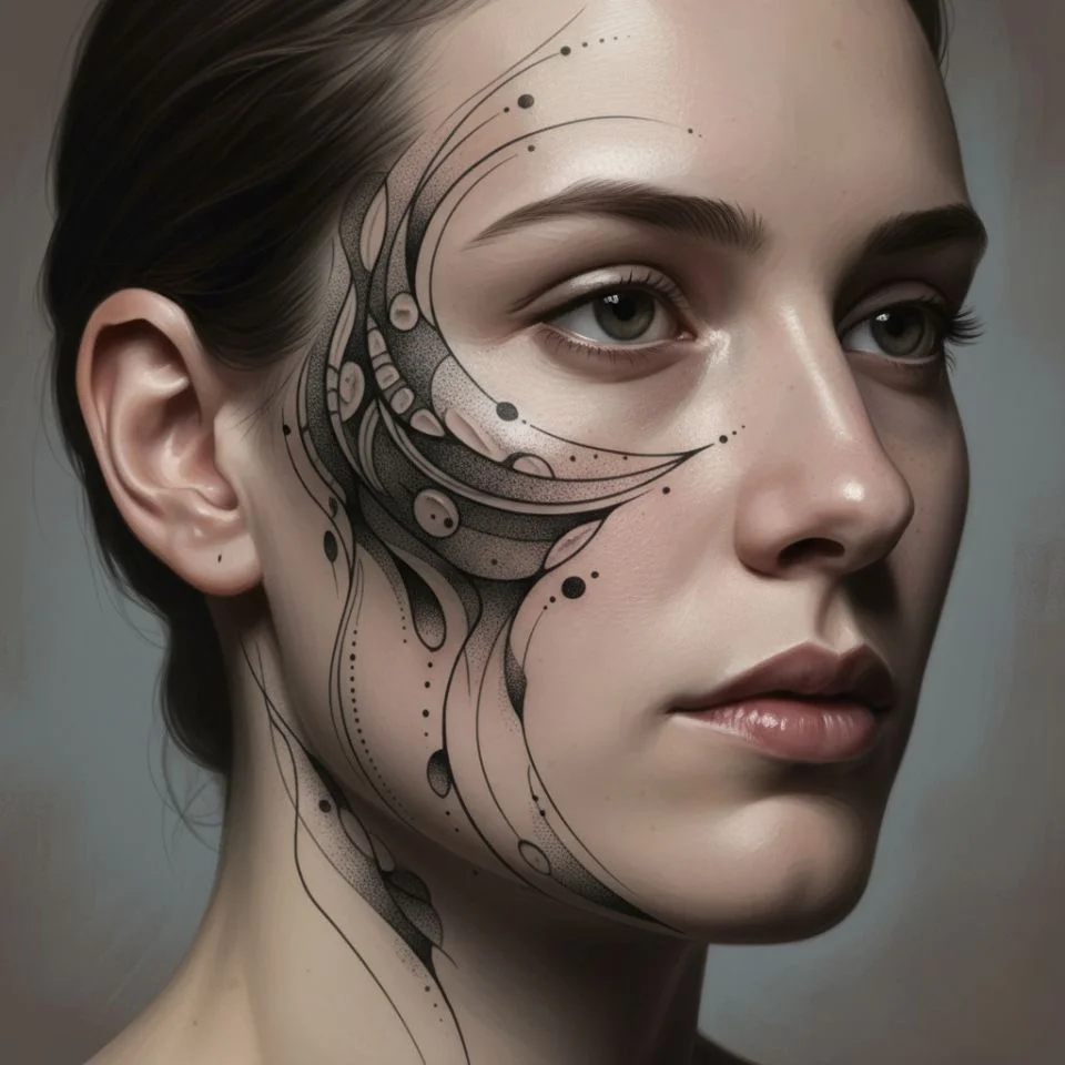 Artistic wrap tattoo along temple and sideburn