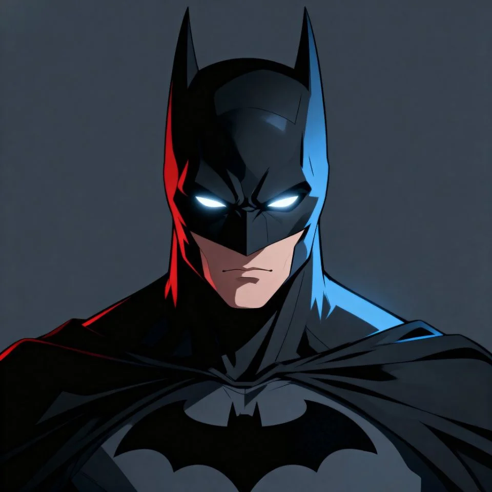 Focused Batman aesthetic close-up with moody light