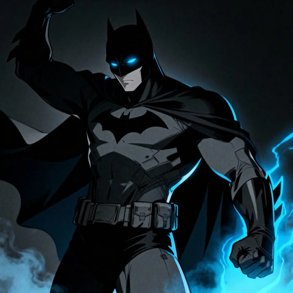 Batman anime PFP with blue energy glow and sharp shading