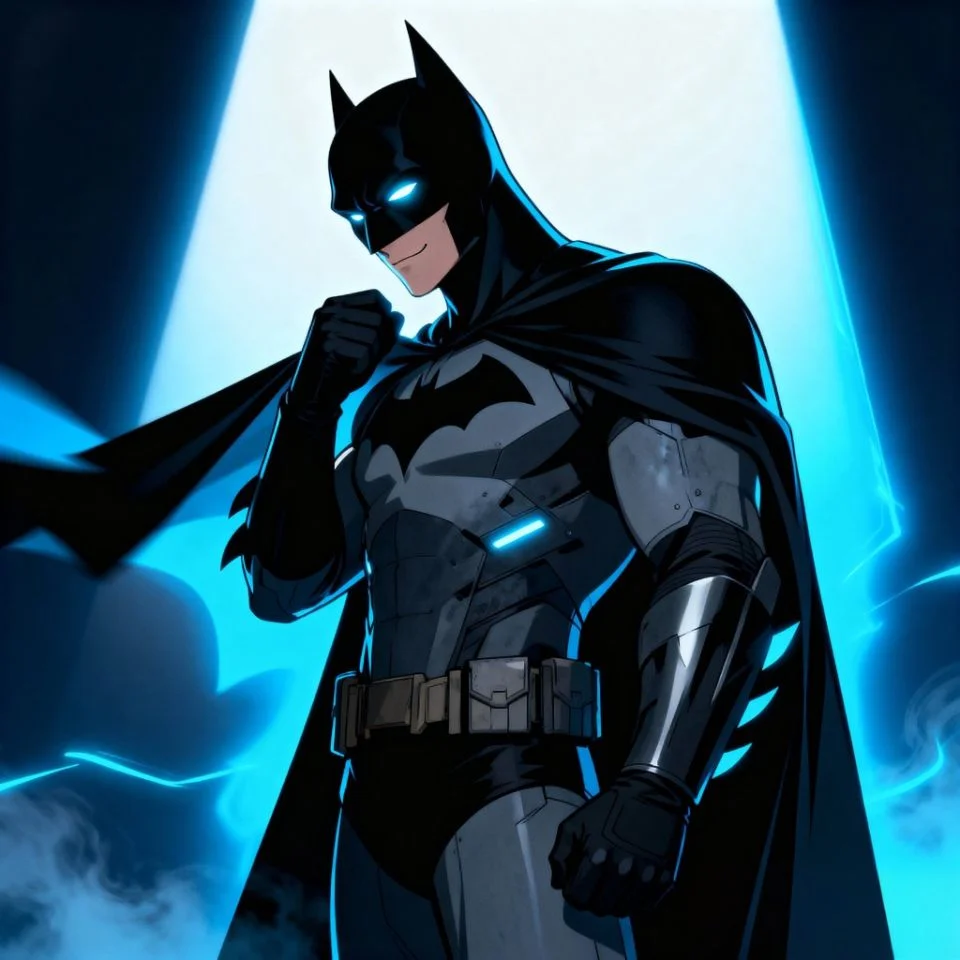 Anime-inspired Batman PFP with blue aura and detailed mask