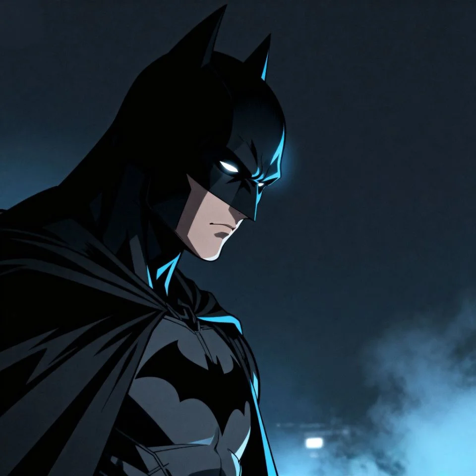 Dark anime Batman PFP half-covered in shadow