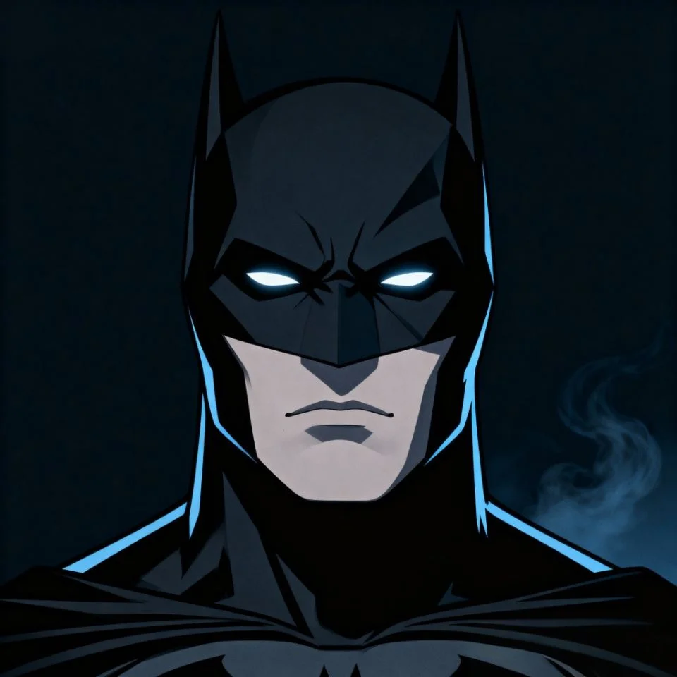 Close-up dark Batman face with half lighting