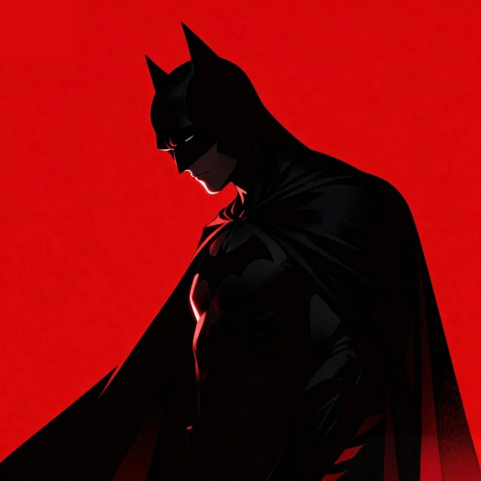 Batman dark silhouette against red background