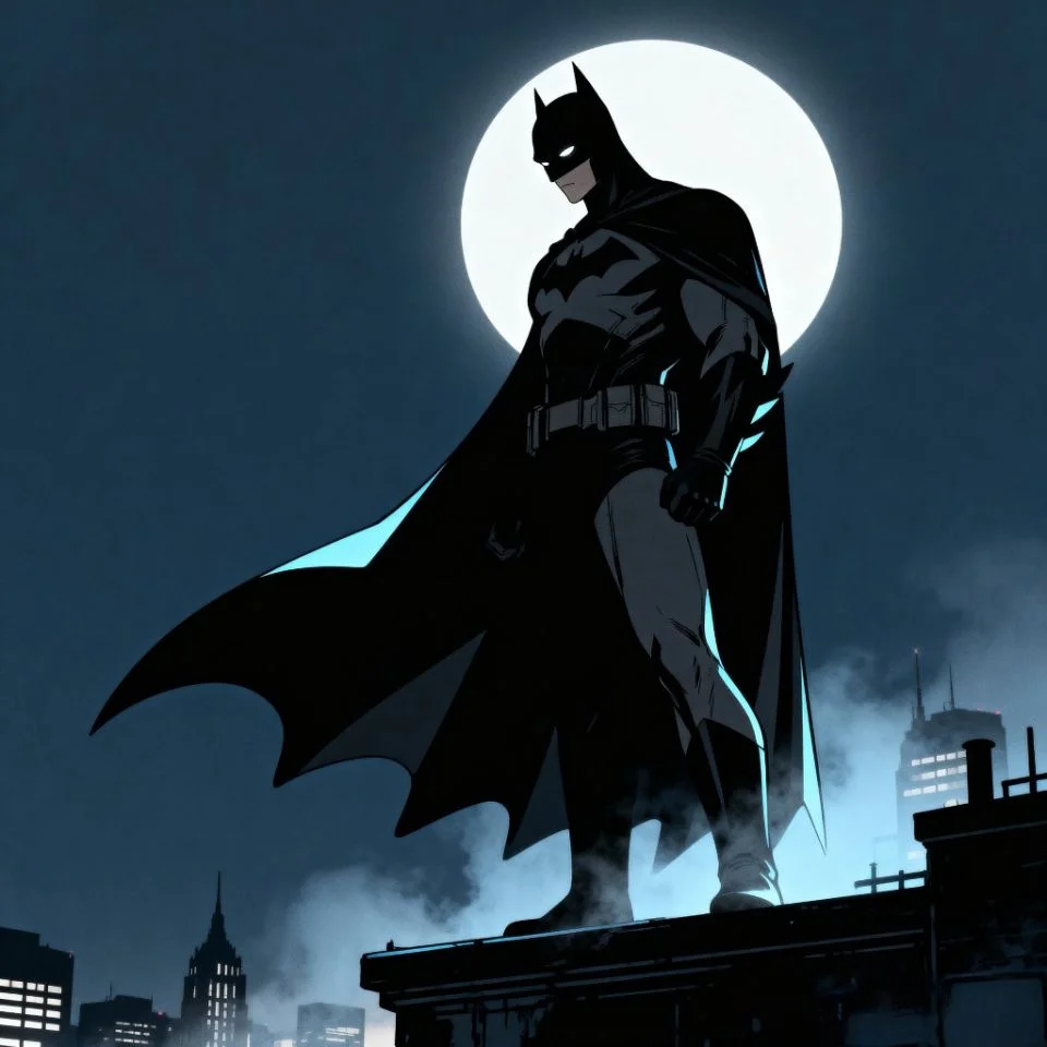 Batman PFP silhouette over Gotham skyline