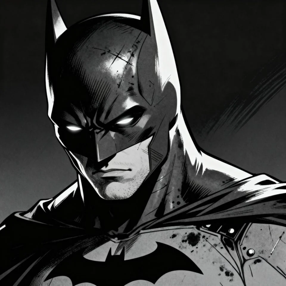Detailed Batman manga mask portrait with deep textures