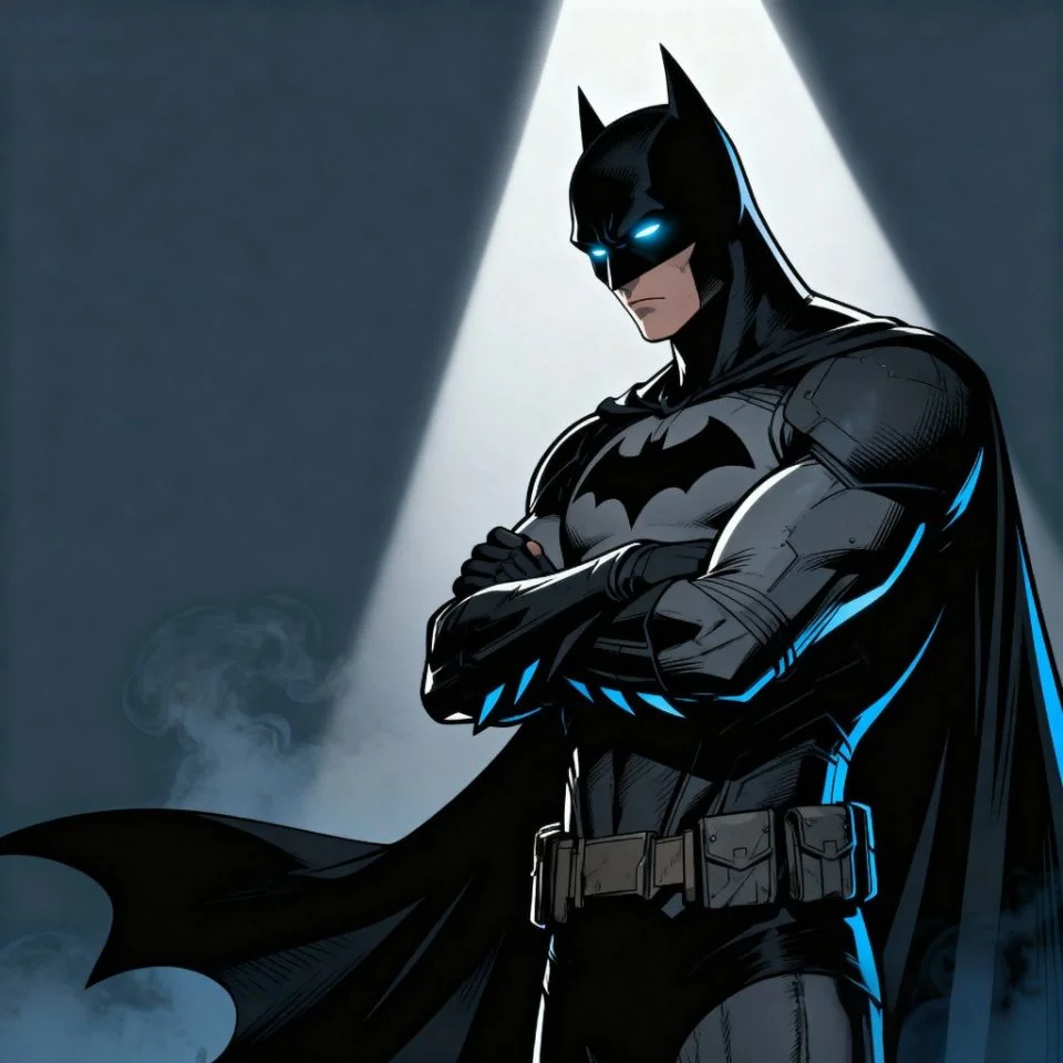 Heroic Batman manga stance under spotlight