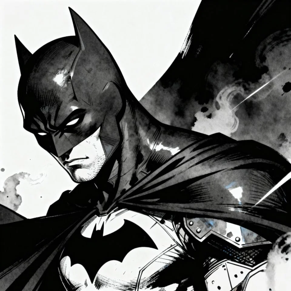 Batman manga PFP with strong ink strokes and intense shading