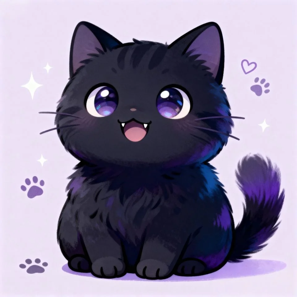 black-cat-pfp-chibi-cute chibi black cat character with tiny paws and big eyes