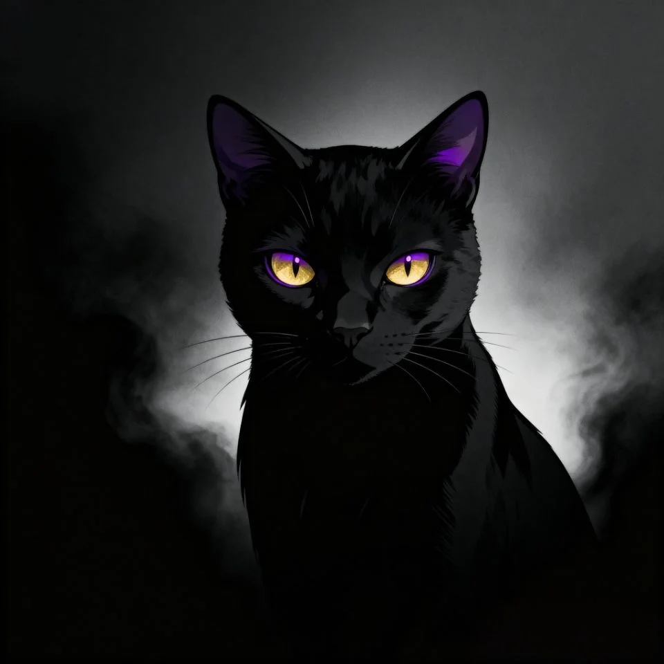 black-cat-pfp-dark-shadow dark black cat with glowing eyes in shadowy background