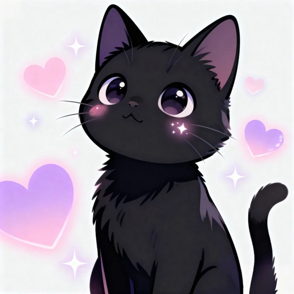 black-cat-pfp-heart black kitten with hearts aesthetic cute pfp