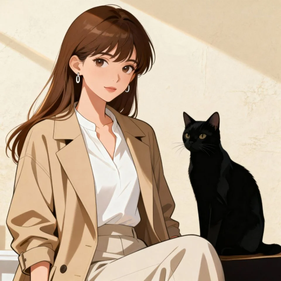 black-cat-pfp-neutral-tones black cat aesthetic profile with beige neutral palette