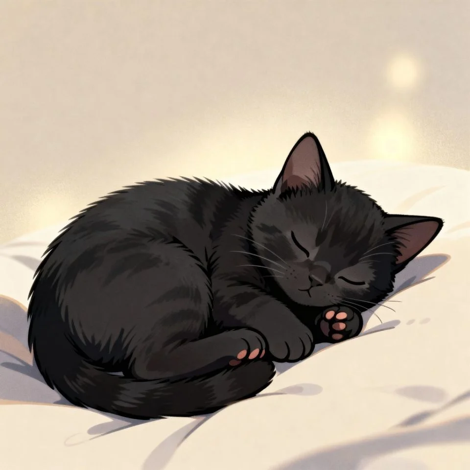 black-cat-pfp-sleepy sleepy black kitten curled up aesthetic