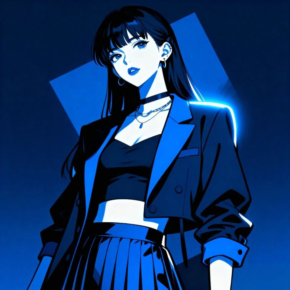 blue-anime-pfp-aesthetic Aesthetic anime PFP with blue lighting and urban background.