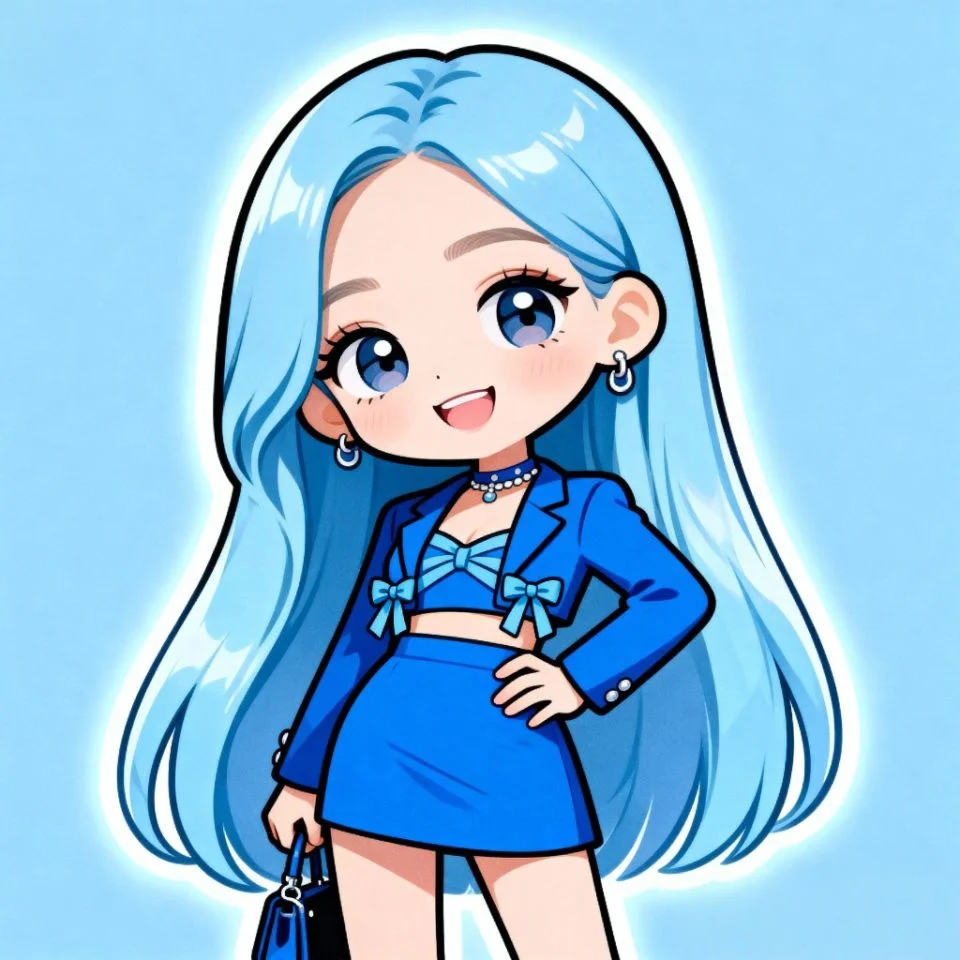 blue-anime-pfp-chibi Cute blue chibi anime character PFP with bright eyes.