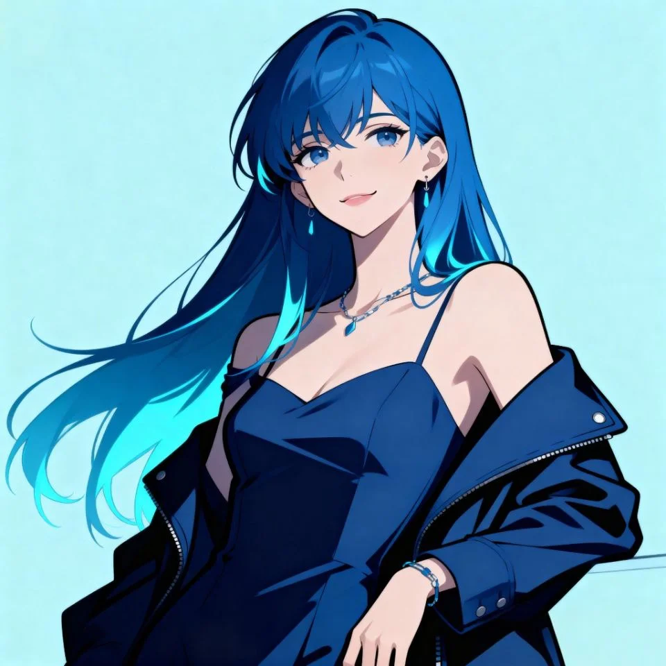 blue-anime-pfp-girl Blue anime girl PFP with long hair and soft background.