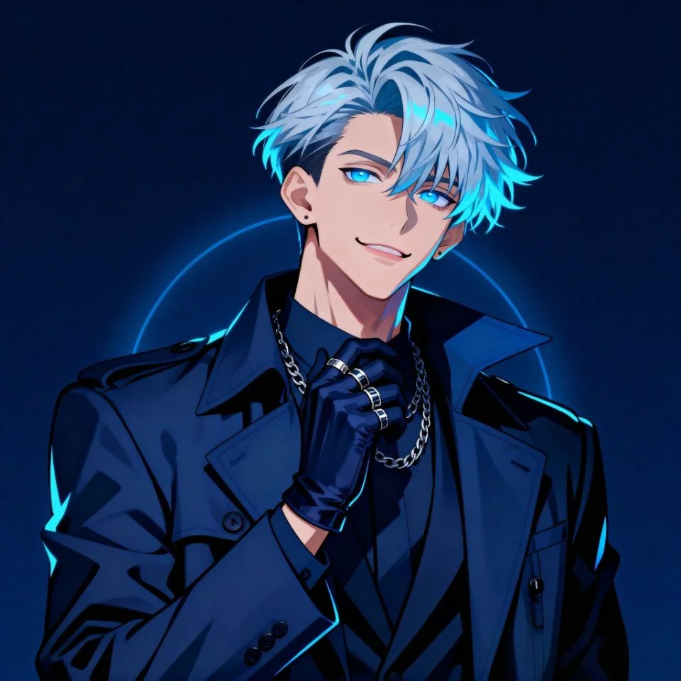 blue-pfp-boy-dark Dark blue boy PFP with neon outline and moody shadows.