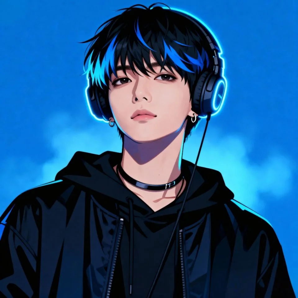 blue-pfp-boy-gamer Blue gamer boy PFP with neon headset and tech glow.