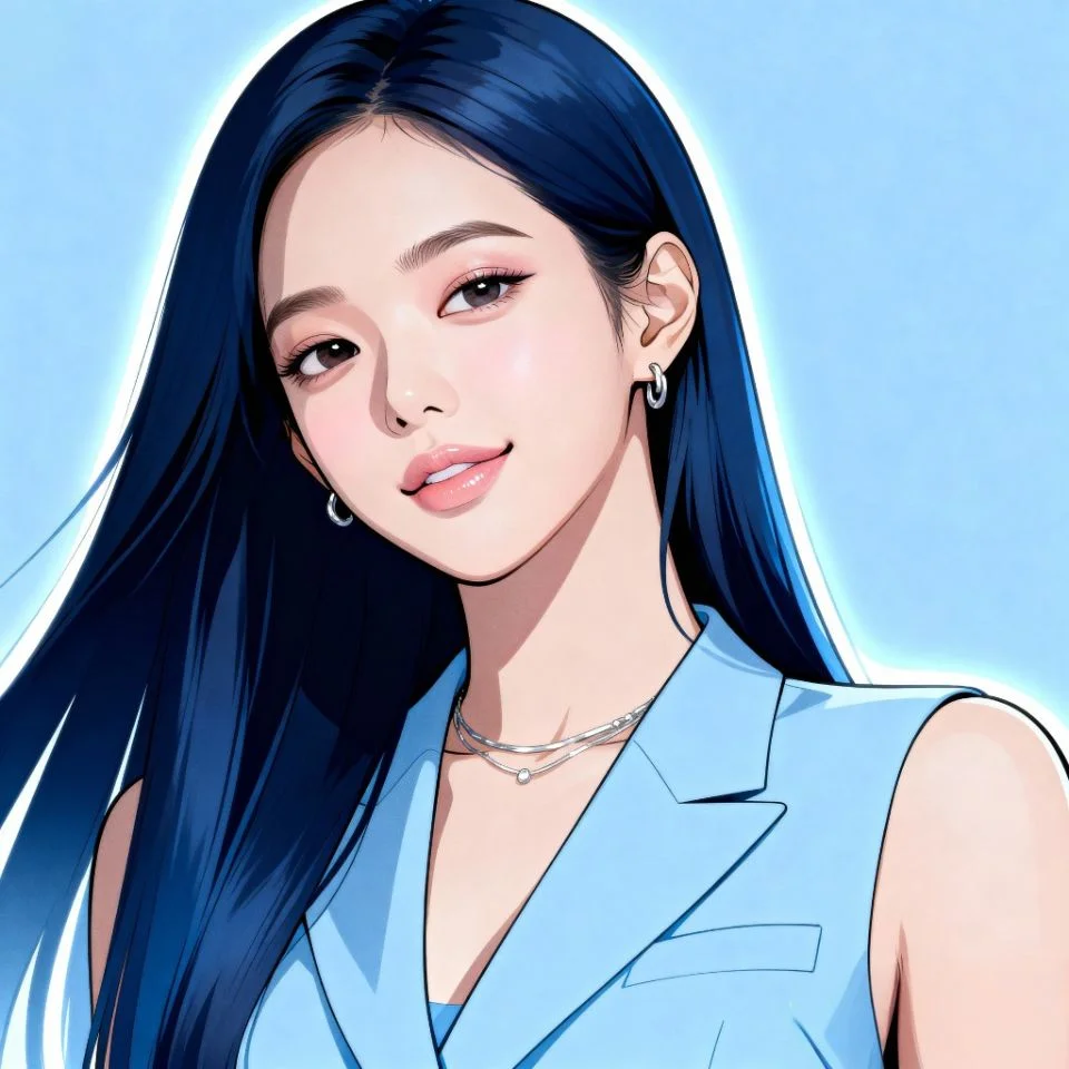 blue-pfp-girl-aesthetic Aesthetic blue girl PFP with minimalist background.