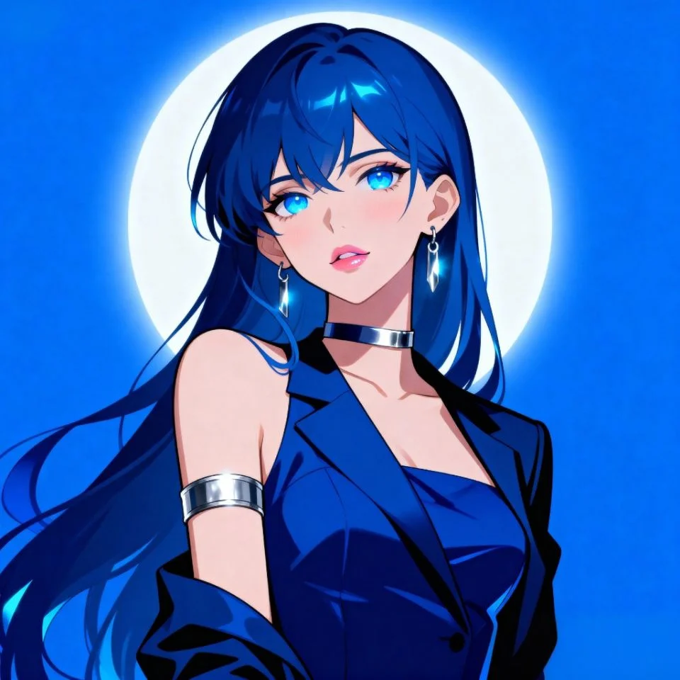 blue-pfp-girl-anime Anime-style blue-haired girl PFP with glowing eyes.
