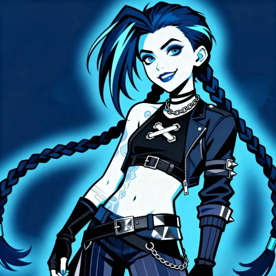 blue-pfp-girl-edgy Blue girl PFP with dark aesthetic and sharp contrast.