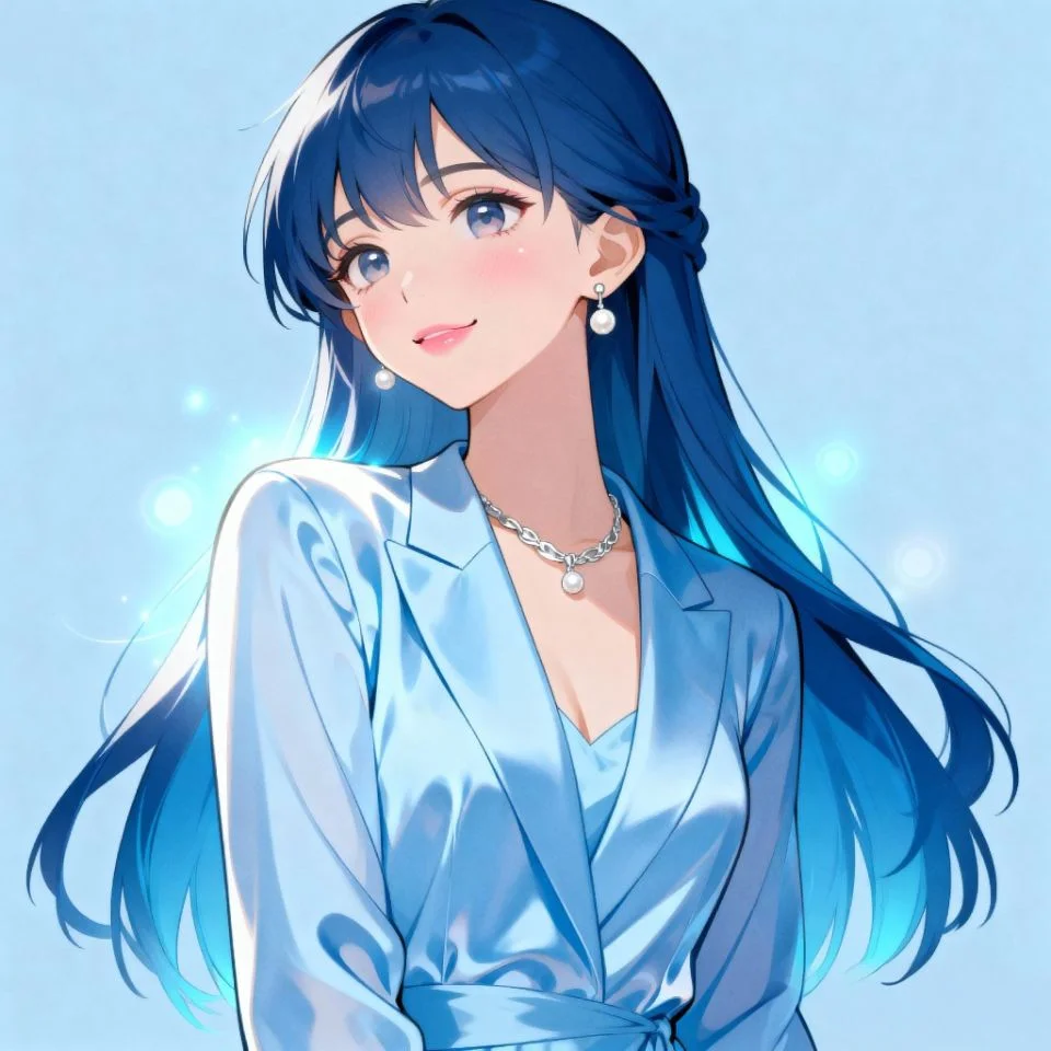 blue-pfp-girl-soft Soft blue girl PFP with gentle expression and dreamy lighting.