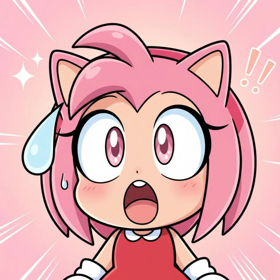 Surprised chibi Amy Rose PFP with comic expression.