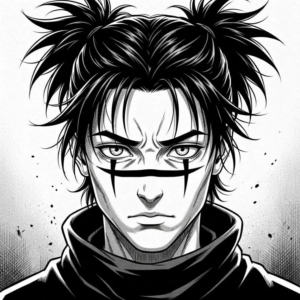 Choso manga PFP intense closeup with strong shading