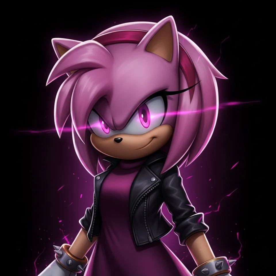 Cool Amy Rose PFP with dark background and glowing eyes.