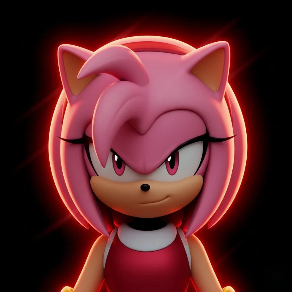 Amy Rose cool PFP with red lighting and confident expression.