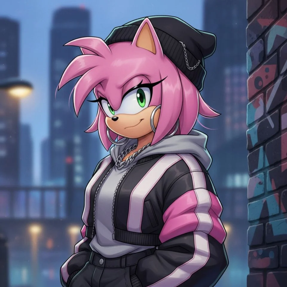 Amy Rose PFP with streetwear outfit and cool pose.
