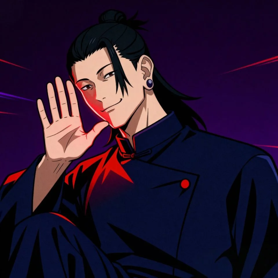 Geto PFP cool hand pose with attitude.