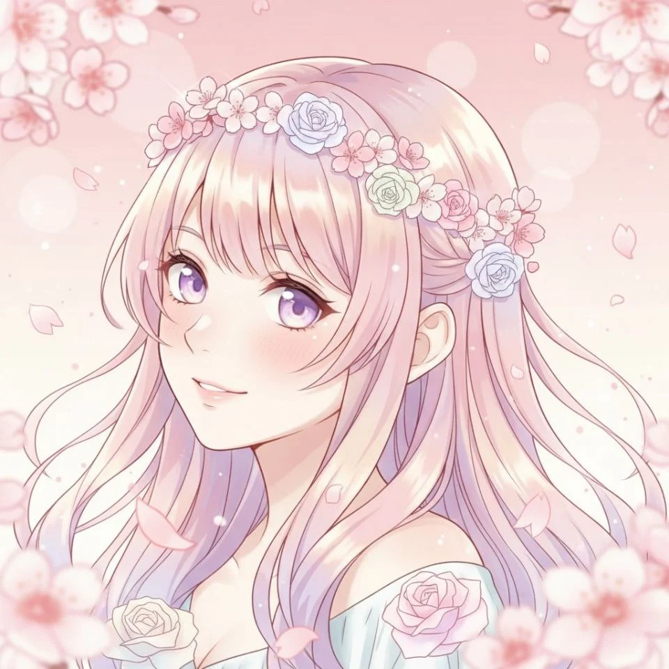 cute-flower-pfp-anime-style cute anime-style flower PFP character with pink petals