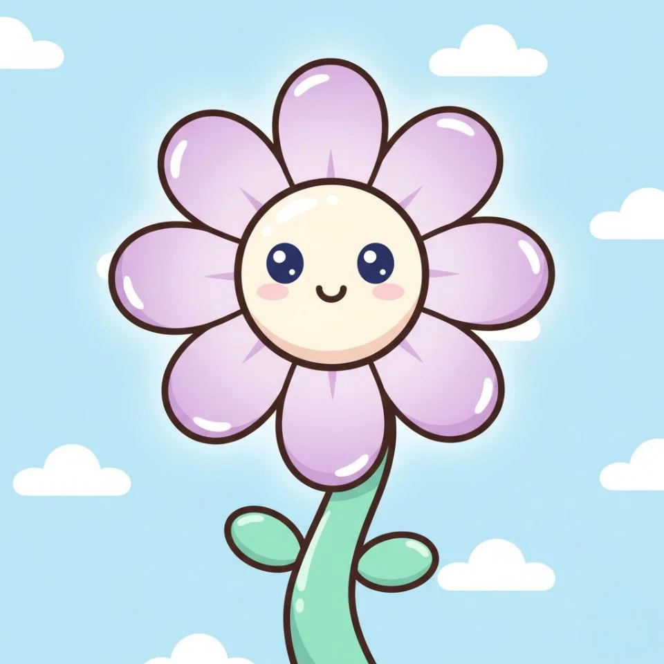 cartoon flower PFP cute icon with simple bold outlines