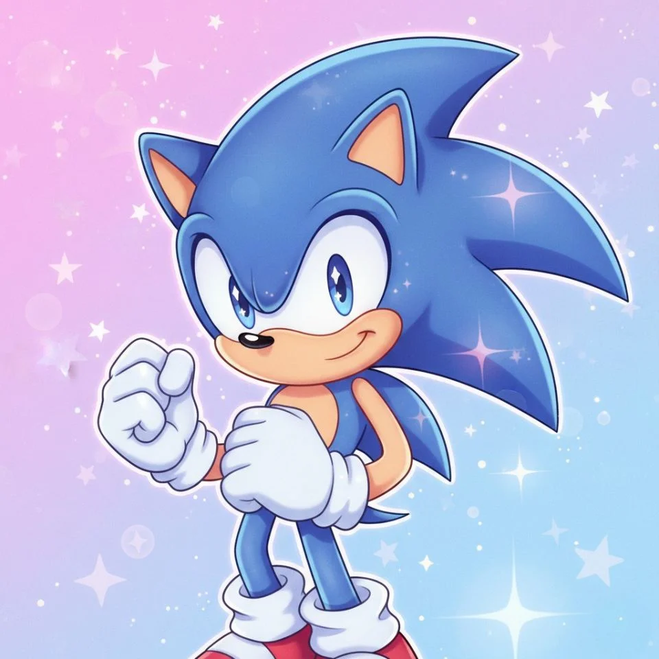 Y2K cute Sonic PFP with sparkles and stars