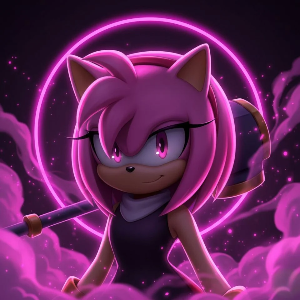 Dark aesthetic Amy Rose PFP with pink neon glow.