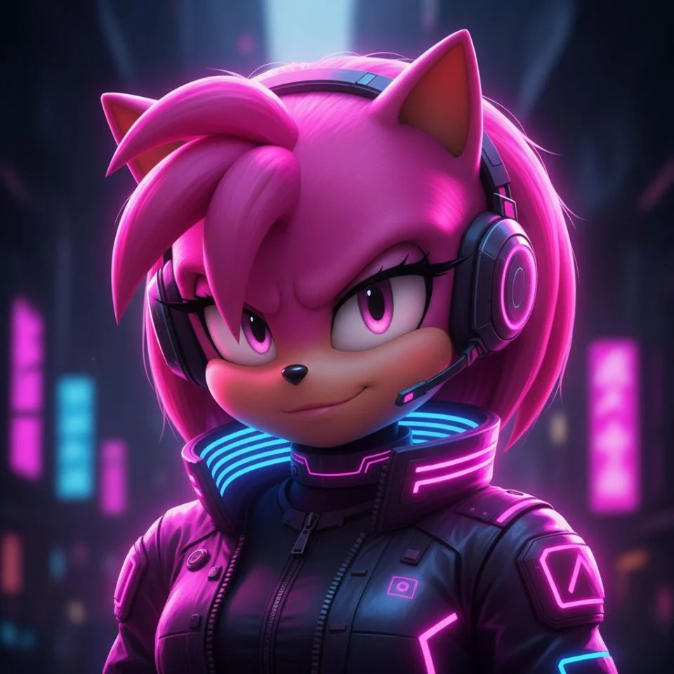 Amy Rose PFP with dark neon cyberpunk background.